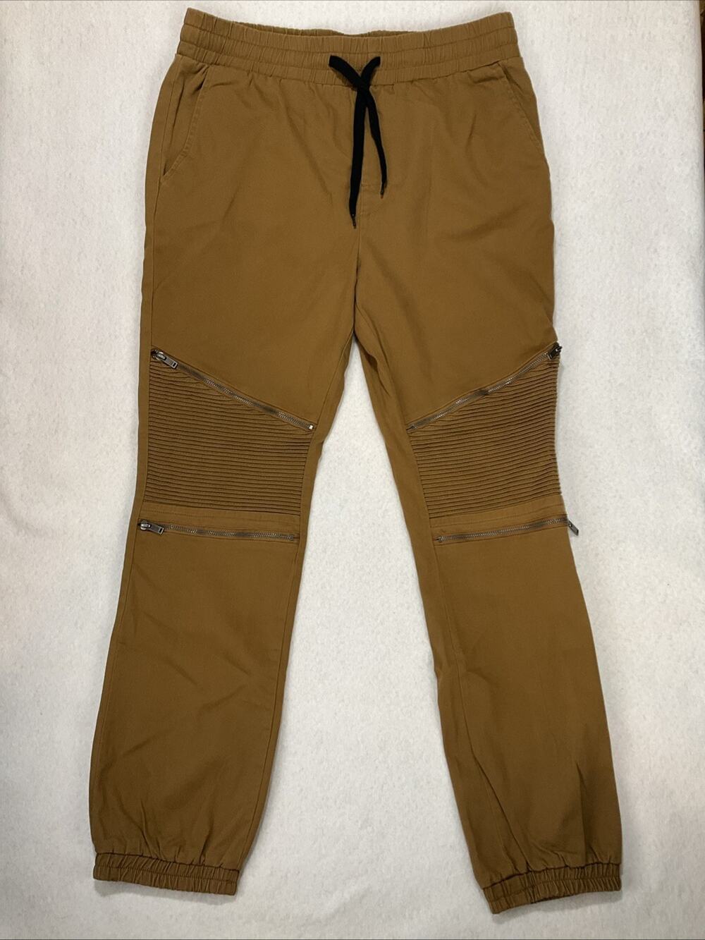 Five By Five Mens Brown Jogger Pants Knee Zippers Pleats Stretch L Skater Moto